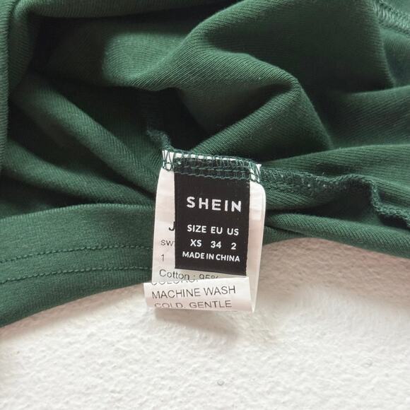 Shein Dark Green Square Neck Fitted Long Sleeve Top, Size XS - Picture 4 of 6